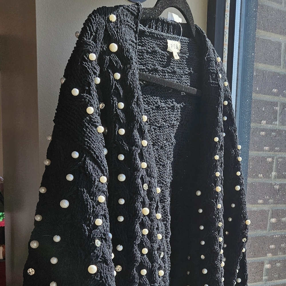 POL New Open Front Black Pearl Chunky Sweater New NWT Small Medium - Picture 2 of 4